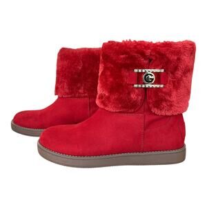 G by Guess Los Angeles Red Faux Suede and Fur Boots Women's Size 7